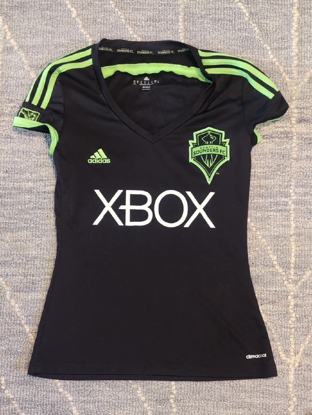 adidas Kids Black and Neon Green Sounders FC Jersey